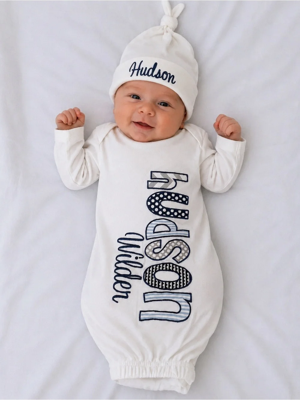 Hudson White Infant Sleep Gown and Knotted Hat